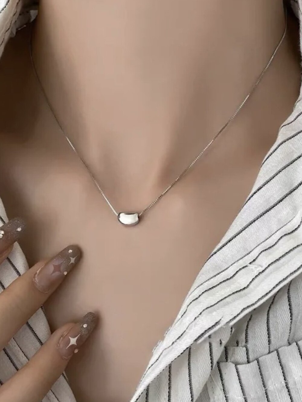 Silver Bean Pendant Necklace